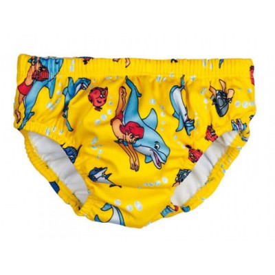 Yellow children's swimwear with dolphins